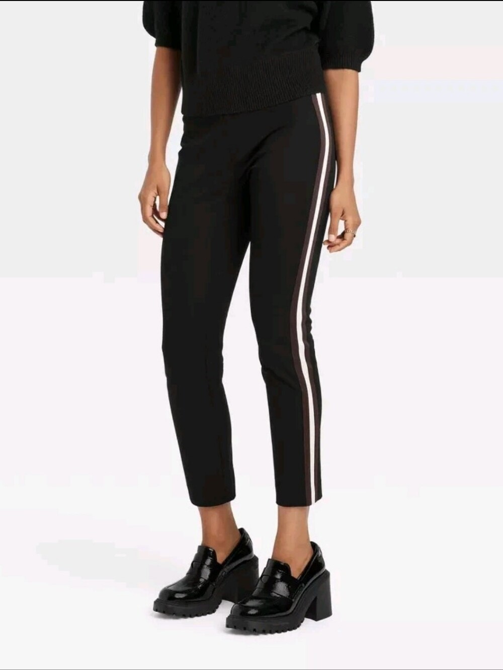 A New Day NWT Skinny Ankle Pants Size 10 Black Brown White Side Stripe High Rise